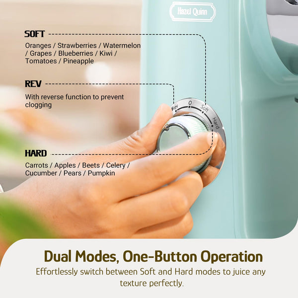 Hazel Quinn Masticating Juicer, Slow Cold Press Juicer for Fruit and Vegetable, Without BPA, Easy to Clean, 2-Speed Modes & Reverse Function, Quiet