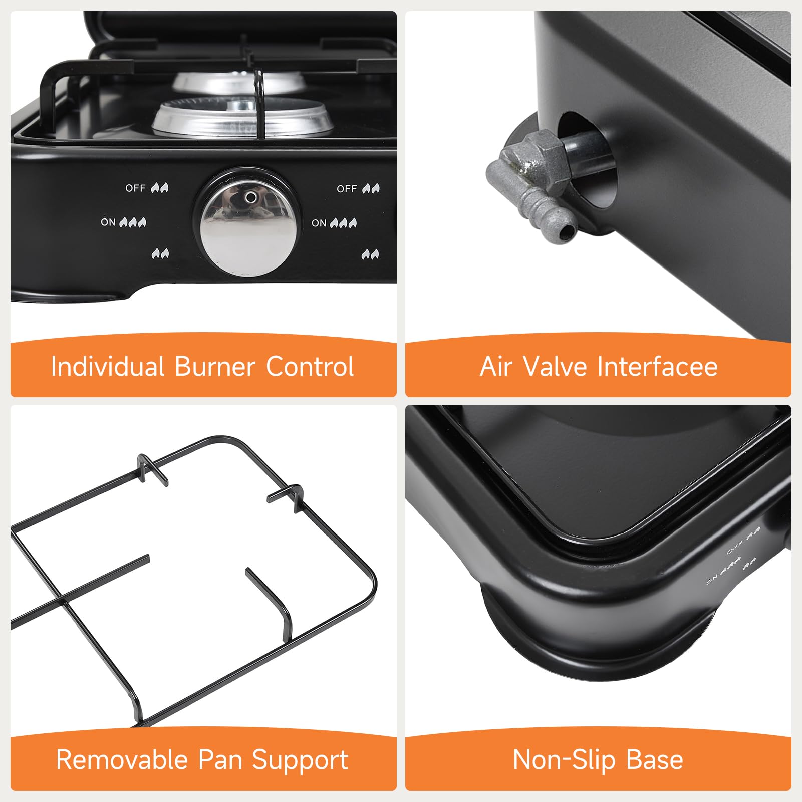 Warmiehomy Camping Gas Stove, Single Burner Portable Gas Stove, 2200W Gas Hob Cooker with Lid, Propane Camp Stoves for Camping, Garden, Travel, Outdoor Cooking