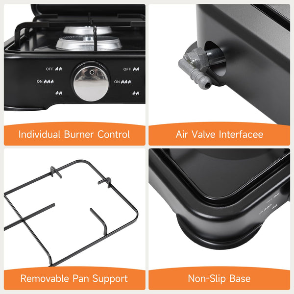 Warmiehomy Camping Gas Stove, Single Burner Portable Gas Stove, 2200W Gas Hob Cooker with Lid, Propane Camp Stoves for Camping, Garden, Travel, Outdoor Cooking