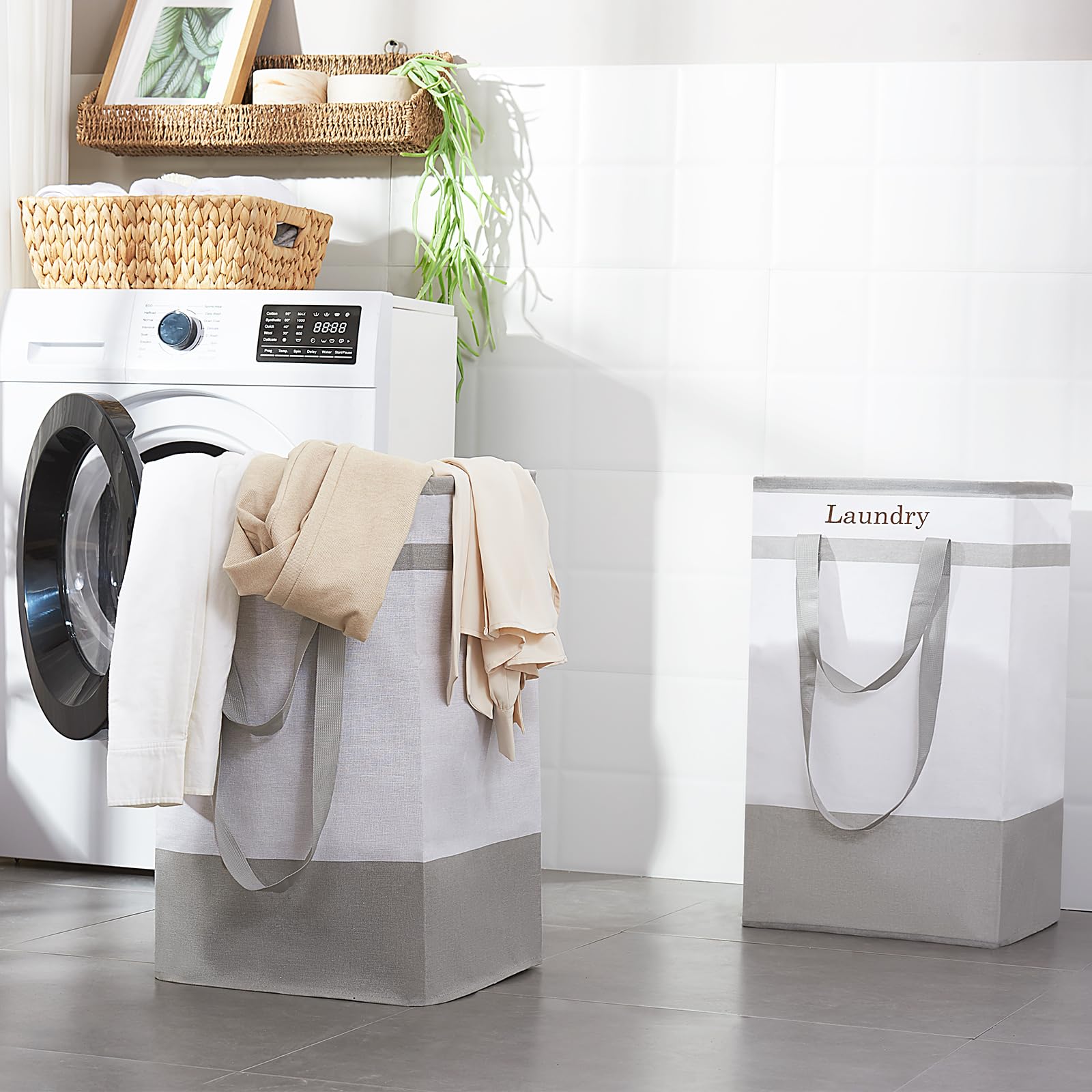 ROSOS Collapsible Foldable Hamper - Extended Double Handle, 80 L Laundry Basket for Bedroom Bathroom Dorm Storage - 1 Pack, Black