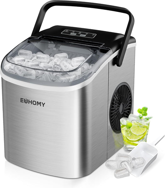 Ice Maker Machine Countertop Ice Cube Maker with Portable Handle, 9 Ice Cubes in 6 Mins, Self-Cleaning Compact Ice Maker 12 kg in 24 Hrs, with Ice Scoop and Basket for Home/Kitchen/Office/Bar