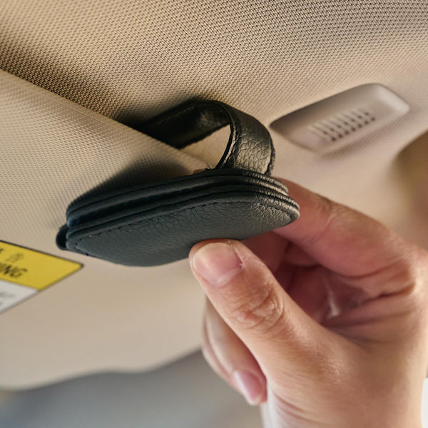 Premium Leather Sunglasses Holder for Car Visor - Luxury Car Accessories Organizer, Stylish Unisex Gift for Men & Women, Durable Eyeglass Case Clip with Compact Design (Black)