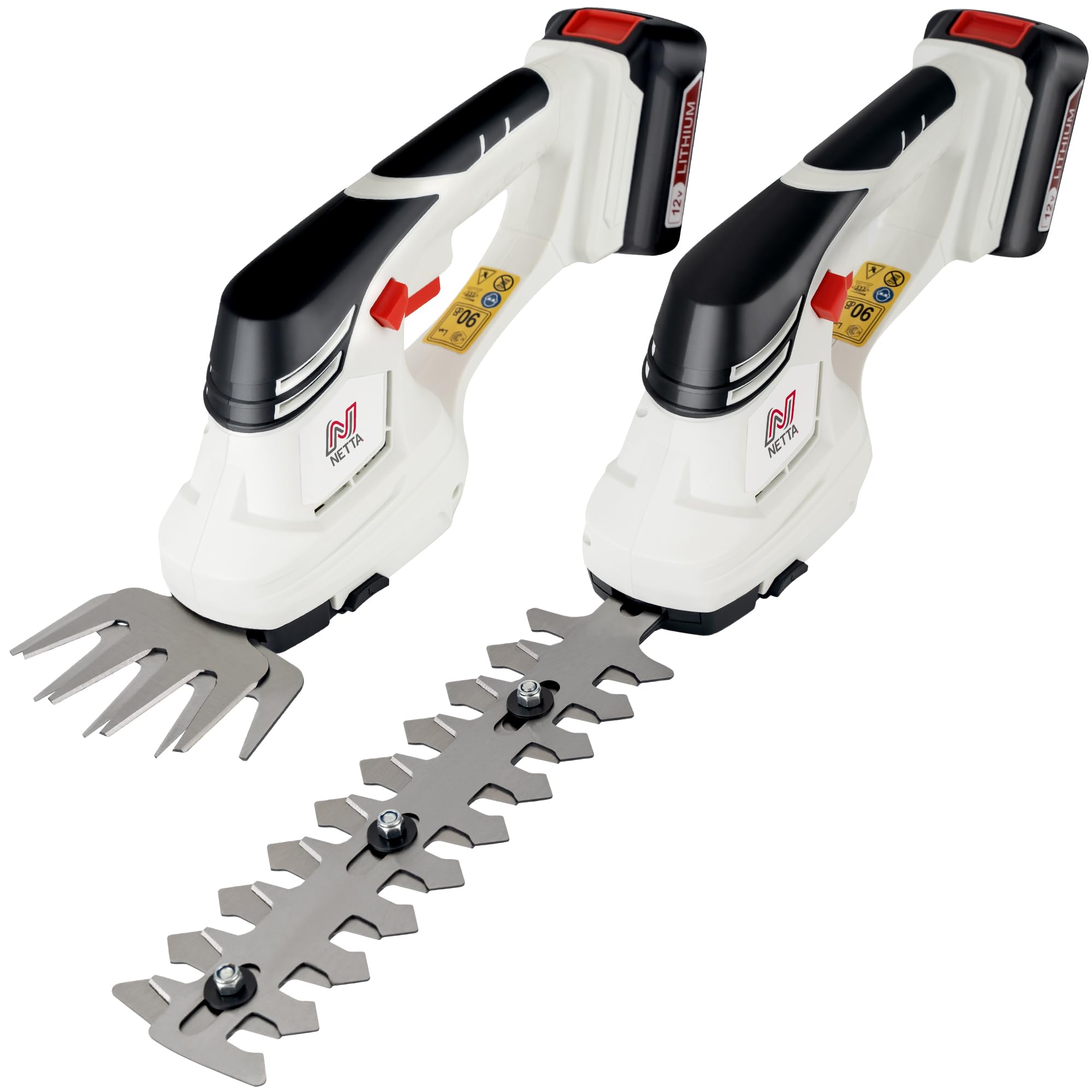 NETTA 2in1 Grass Shear & Hedge Trimmer with 7.2V Rechargeable 1500mAh Lithium-Ion Battery, Edging and Shrub Shear, 2 Interchangeable Blades, Lightweight, Garden Cutting Edge Trimmer, Pruner - Handheld