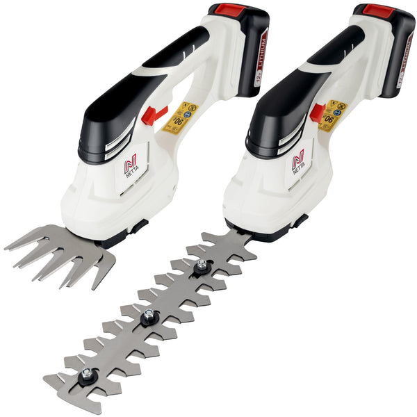 NETTA 2in1 Grass Shear & Hedge Trimmer with 7.2V Rechargeable 1500mAh Lithium-Ion Battery, Edging and Shrub Shear, 2 Interchangeable Blades, Lightweight, Garden Cutting Edge Trimmer, Pruner - Handheld