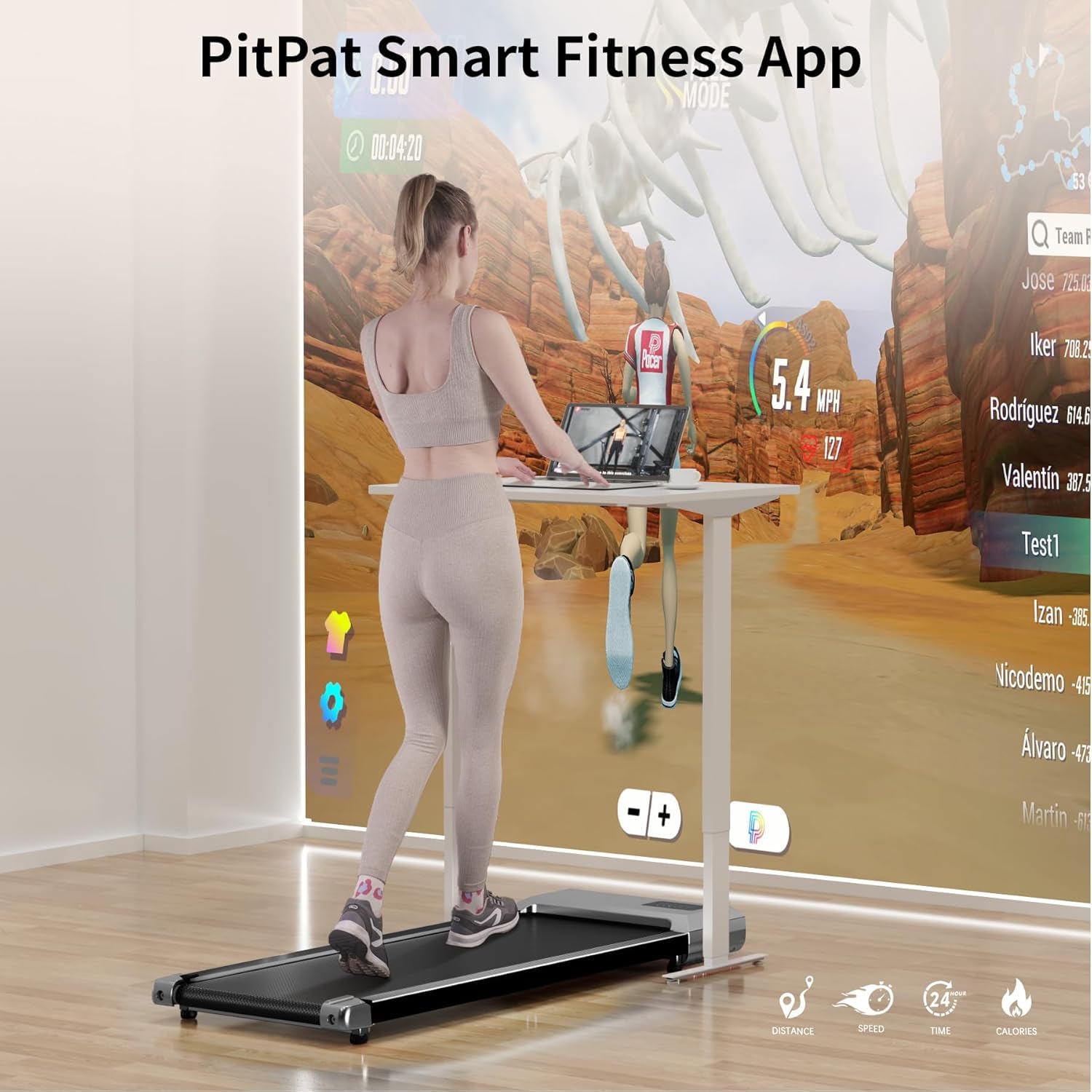 Superun Walking Pad Raceable 2.5HP APP Control Under Desk Treadmill 136KG Capacity Portable Walking Machine for Home with Training Courses and Multi-Runner Races