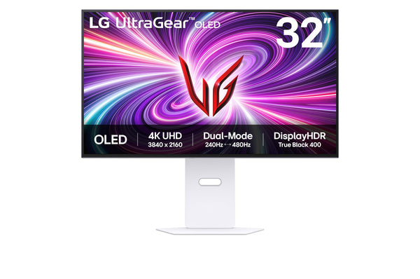 LG UltraGear OLED Gaming Monitor 32GS95UV-B, 32 inch UHD 4K, Dual mode 4K: 240Hz / FHD: 480Hz, 0.03ms Response Time, NVIDIA G-Sync & AMD FreeSync Premium Pro, 7W Stereo speakers, DisplayPort, HDMI 2.1