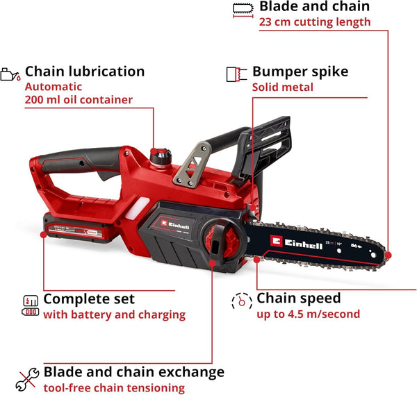 Einhell Power X-Change 18V Cordless Chainsaw - 10 Inch (25cm) Electric Chainsaw Cordless With OREGON Bar and Chain - GE-LC 18/25 Li Solo Battery Chainsaw (Battery Not Included)