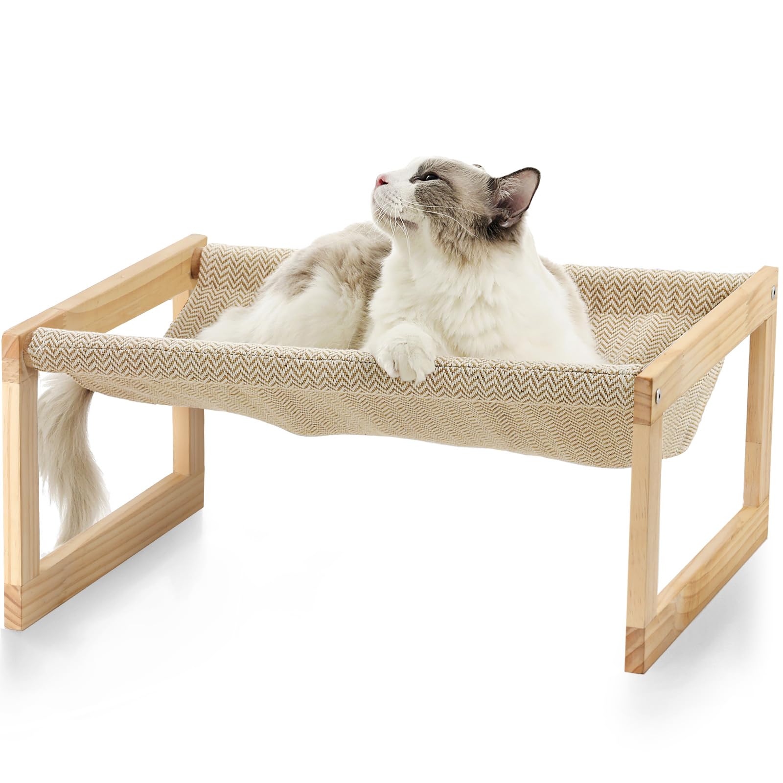 FUKUMARU Dog Bed, Large Breathable Cat Bed, Wooden Cat Hammock for Outdoor, 53 X 42 cm Elevated Pet Furniture Suitable for Kitty, Puppy, Rabbit, Bunny