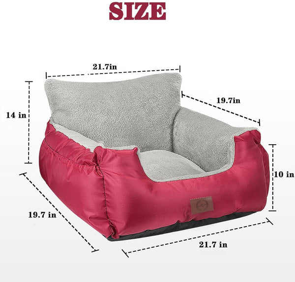 GoFirst Dog Car Seat for Small Dogs or Cats, Pet Booster Seat Travel Car Bed with Storage Pocket and Clip-On Safety Leash, Waterproof Warm Plush Dog Car Safety Seats,Black