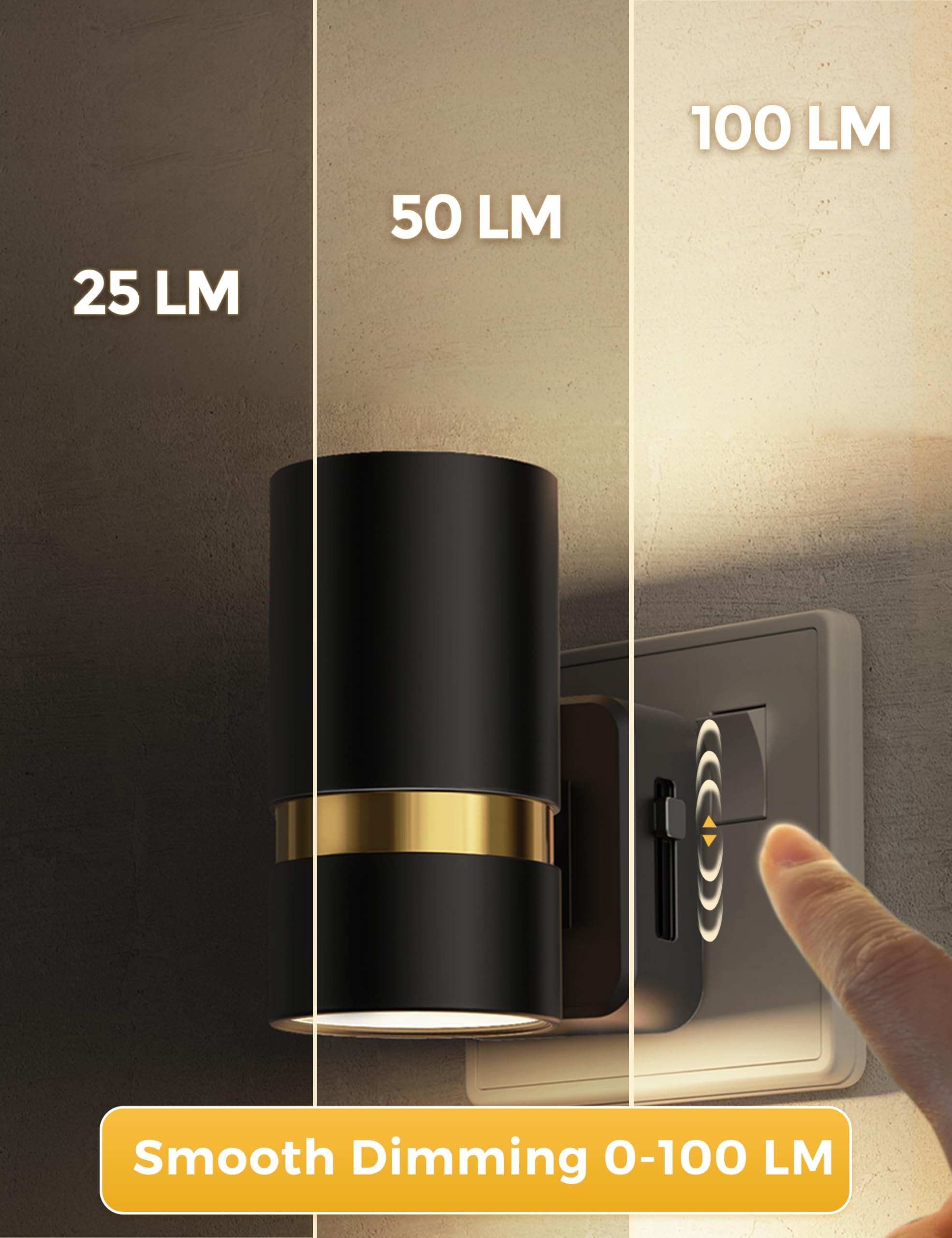 LOHAS-LED Night Light Plug in Wall, 1 Pack, Dimmable Nightlight, Dusk to Dawn Sensor, Brightness Adjustable 0-100LM, 3000K Warm White, Plug-in Modern Night Light for Hallway Bedroom Stair Bathroom