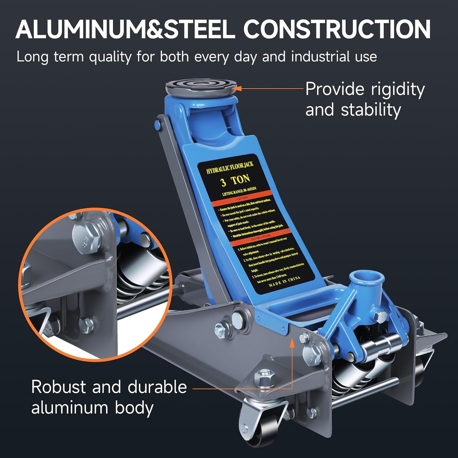 LARBANKE 3 Ton Low-profile Hydraulic Car Floor Jack,Built with Durable Aluminum and Steel,Floor Jack with Dual Pump System for Fast Lifting,6600Lbs Capacity,Lifting Range:3.15-18.31"