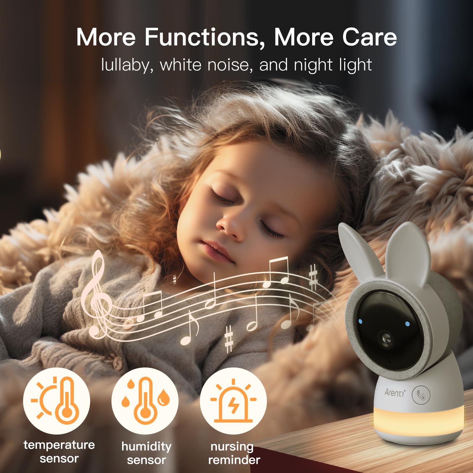 ARENTI 2.5K 5Ghz&2.4G Wifi Baby Monitor with Camera,5-inch 720P Display,Night Vision,Pan Tilt,Night Light,Auto Track,3350mAh Battery,Cry&Motion Detection,2-Way Talk,App&Screen Control