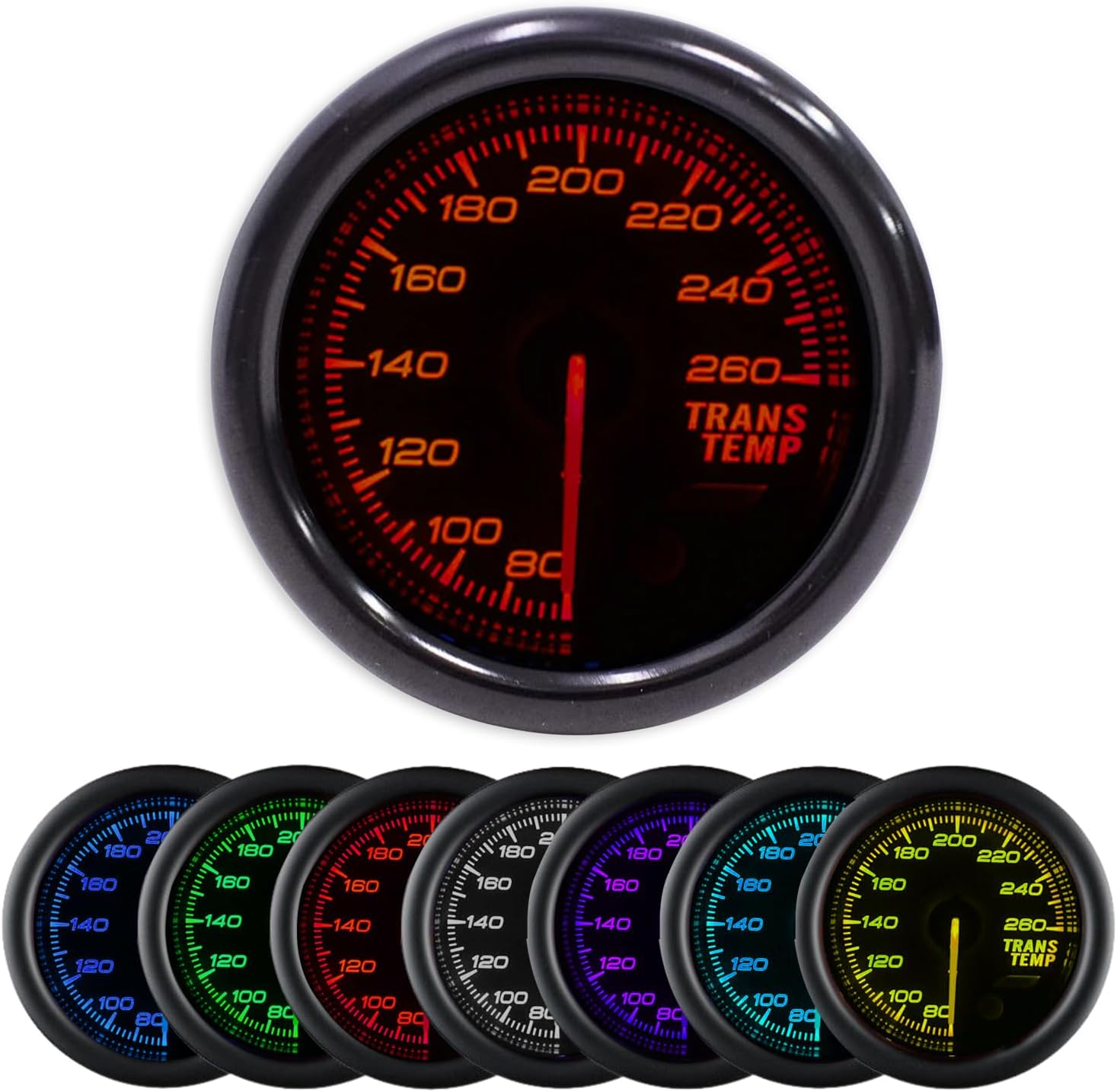 GAZOZ PERFORMANCE 52mm Transmission Trans Temp Gauge Kit 7 Color LED Electrical Peak Smoke Lens