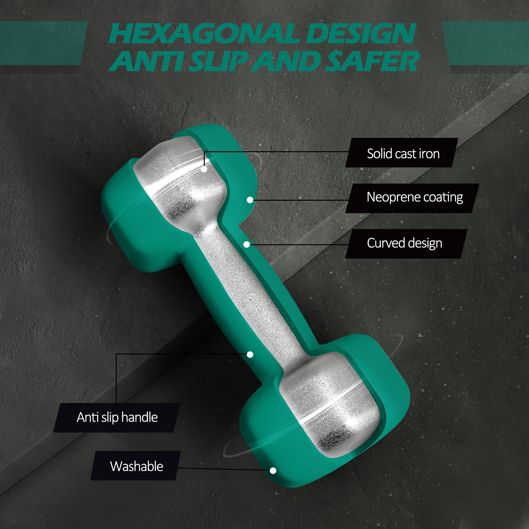 ACTIVE FOREVER Dumbbells 2?5kg, Set of 2, Hex Dumbbells Pair, Neoprene Waterproof Non-slip Dumbells Set (Dark Green)