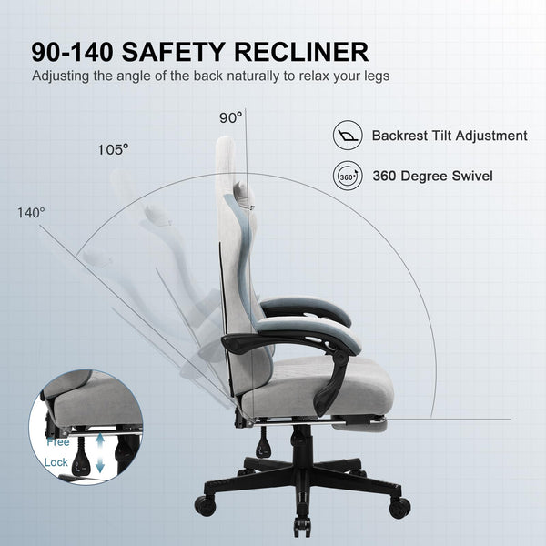 GTPLAYER Fabric Gaming Chair with Footrest, Ergonomic Computer Desk Chair with Pocket Spring Cushion Home Office High Back Support Lumbar Support Heavy Duty Wide