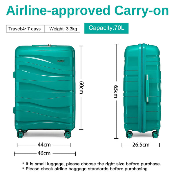 Kono Luggage Sets of 2 Piece Lightweight Polypropylene Hard Shell Suitcase with TSA Lock Spinner Wheels Travel Carry On Hand Cabin Luggage with Beauty Case (Set of 2, Black)