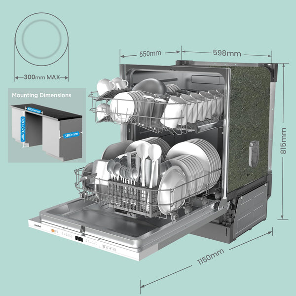 COMFEE' Freestanding Dishwasher CDWEF1034BW-UK 45cm Width, Slimline Dishwasher with 10 place settings, Quick Wash, Hygiene Wash, Delay Start, Half Load, Adjustable Basket - White