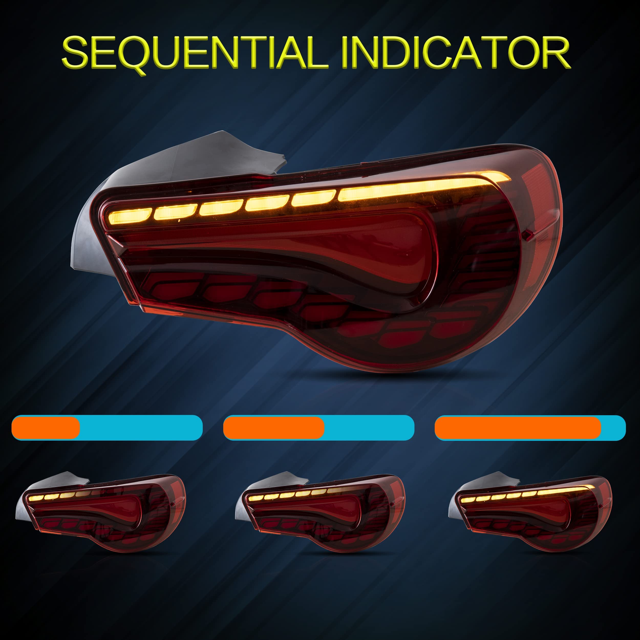 VLAND LED Tail Lights Compatible with Toyota 86 GT86 2012-2020/Subaru BRZ 2013-2020/Scion FR-S 2013-2020, Full LED Rear Light with Sequential Indicator, Red White Lens