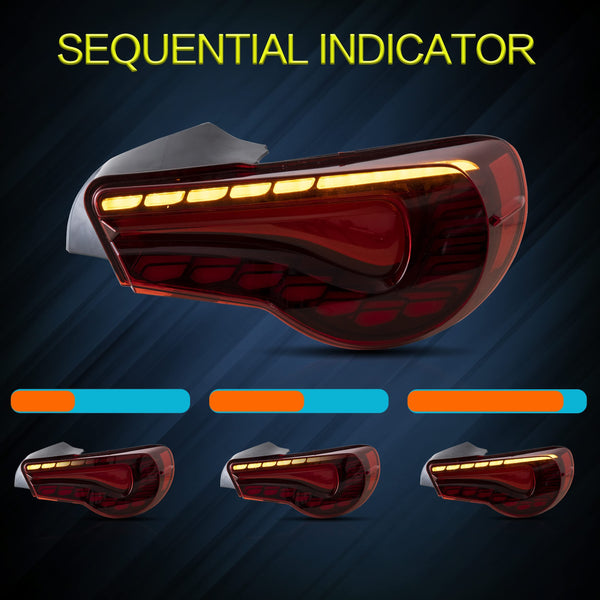 VLAND LED Tail Lights Compatible with Toyota 86 GT86 2012-2020/Subaru BRZ 2013-2020/Scion FR-S 2013-2020, Full LED Rear Light with Sequential Indicator, Red White Lens