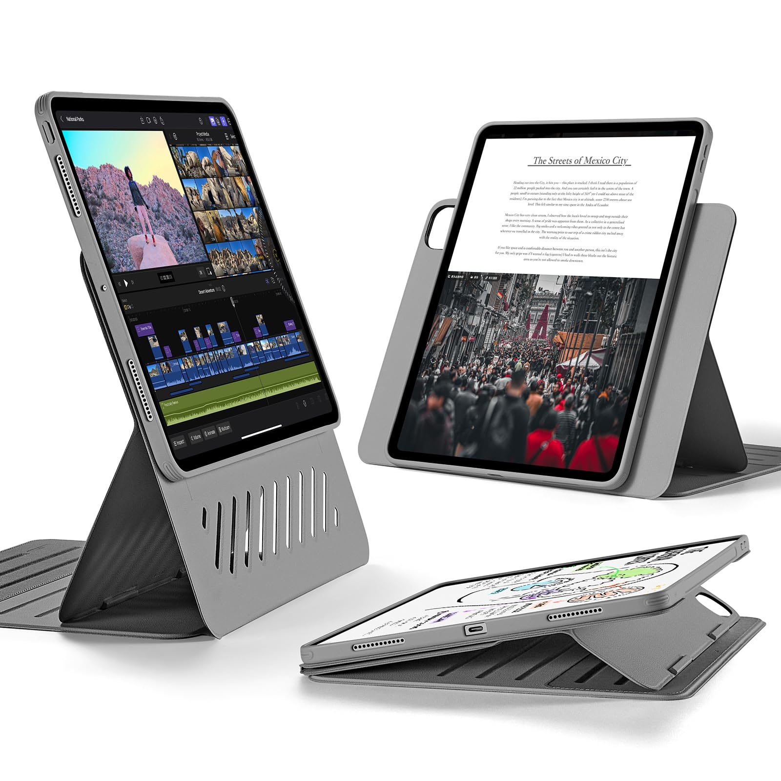 ESR for iPad Pro 12.9 Case (6th/5th Generation, 2022/2021), Removable Magnetic Cover, Adjustable Portrait/Landscape Stand with Raised Display View, 9 Standing Angles, Shift Series, Black