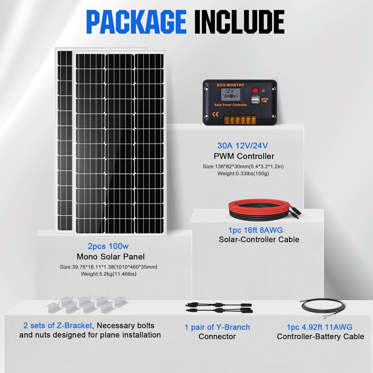 ECO-WORTHY 100 Watt 12V Solar Panels Kit + 20A Charge Controller for Off-Grid 12 Volt Battery System