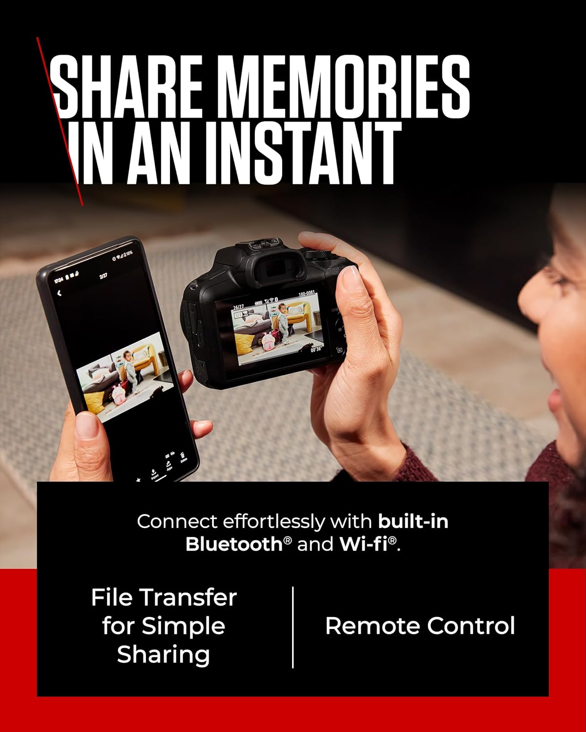 Canon EOS R100 - Compact Mirrorless Digital Camera - 24.1 MP, 4K Resolution - Dual Pixel CMOS AF, DIGIC 8 Processor - 6.5 FPS Continuous Shooting - Face & Eye Detection, Bluetooth, Wi-Fi, GPS