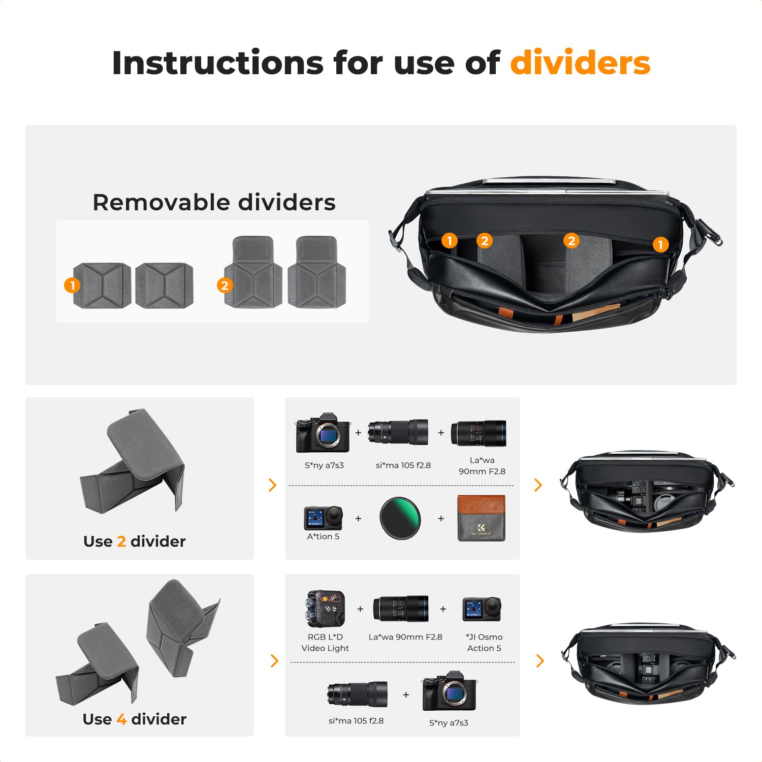 K&F Concept Camera Sling Bag, Camera Bag for DSLR and Lenses, Single Shoulder Camera Case Crossbody Bag with Tripod Holder for SLR Canon Sony Nikon Drone