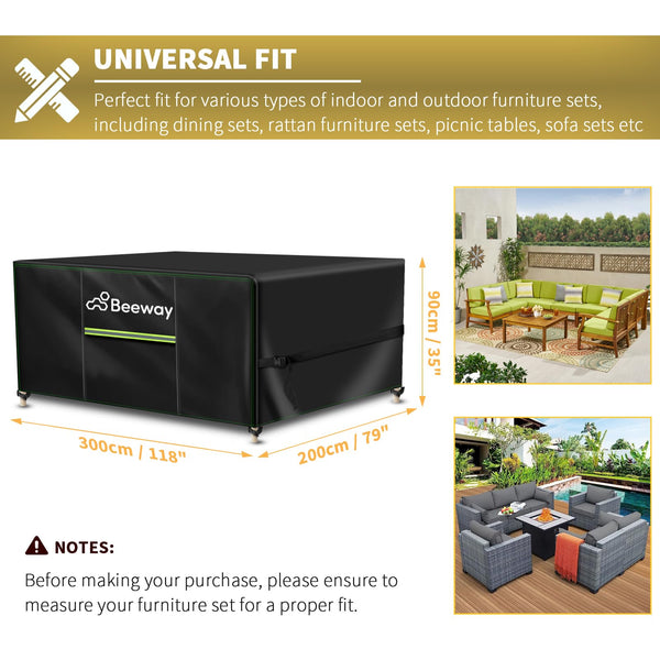 BEEWAY Garden Furniture Cover With Air Vent, Waterproof Patio Rattan Sofa Table Chair Set Cover - 420D Oxford Fabric, Windproof - Rectangular 242 x 182 x 100cm