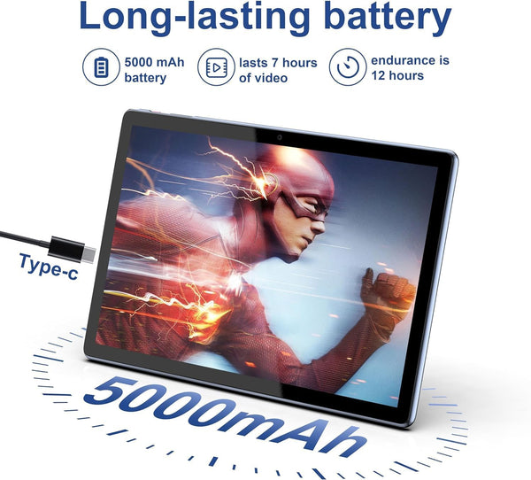 BYYBUO Android 13 Tablet,10.1 inch Tablet with Case, 64GB ROM Quad-Core Processor 5000mAh Battery, 1280x800 IPS FHD Touchscreen 5MP+8MP Camera, Bluetooth, WiFi, SmartPad Gray