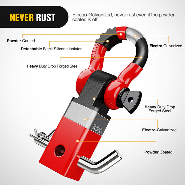 Nilight Shackle Hitch Receiver 2Inch 45000 LBs Breaking Strength 3/4" D Ring Shackle w/Trailer Hitch Pin Heavy Duty Solid Recovery Towing Kit for Trucks Jeeps Off Road,2 Years Warranty