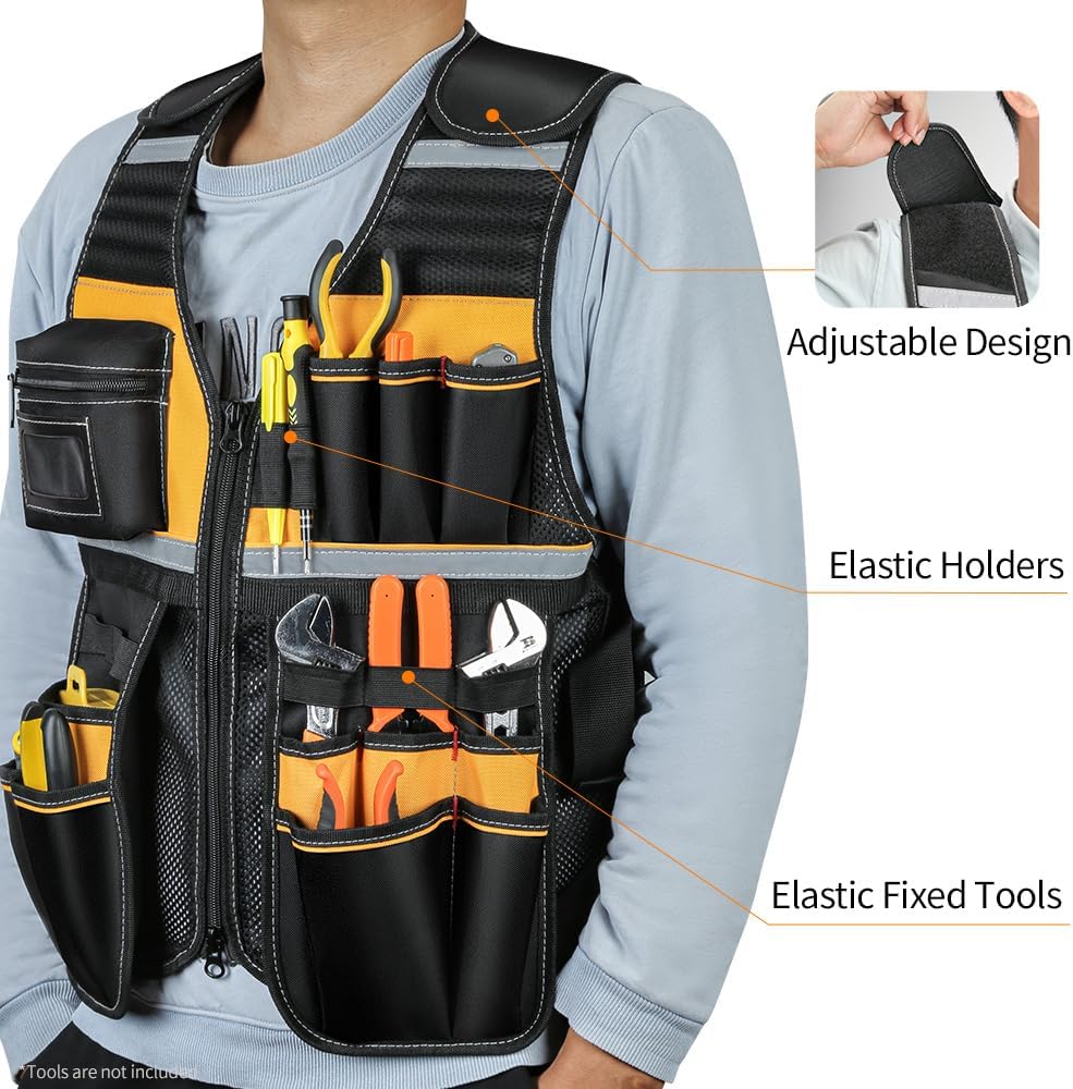 WINHUNT Work Vest with Multiple Pockets, Strong Oxford Fabric Vest, Reflective Vest Tool Vest for Electrician, Carpenter, Worker
