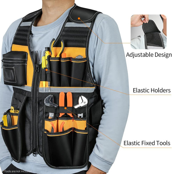 WINHUNT Work Vest with Multiple Pockets, Strong Oxford Fabric Vest, Reflective Vest Tool Vest for Electrician, Carpenter, Worker