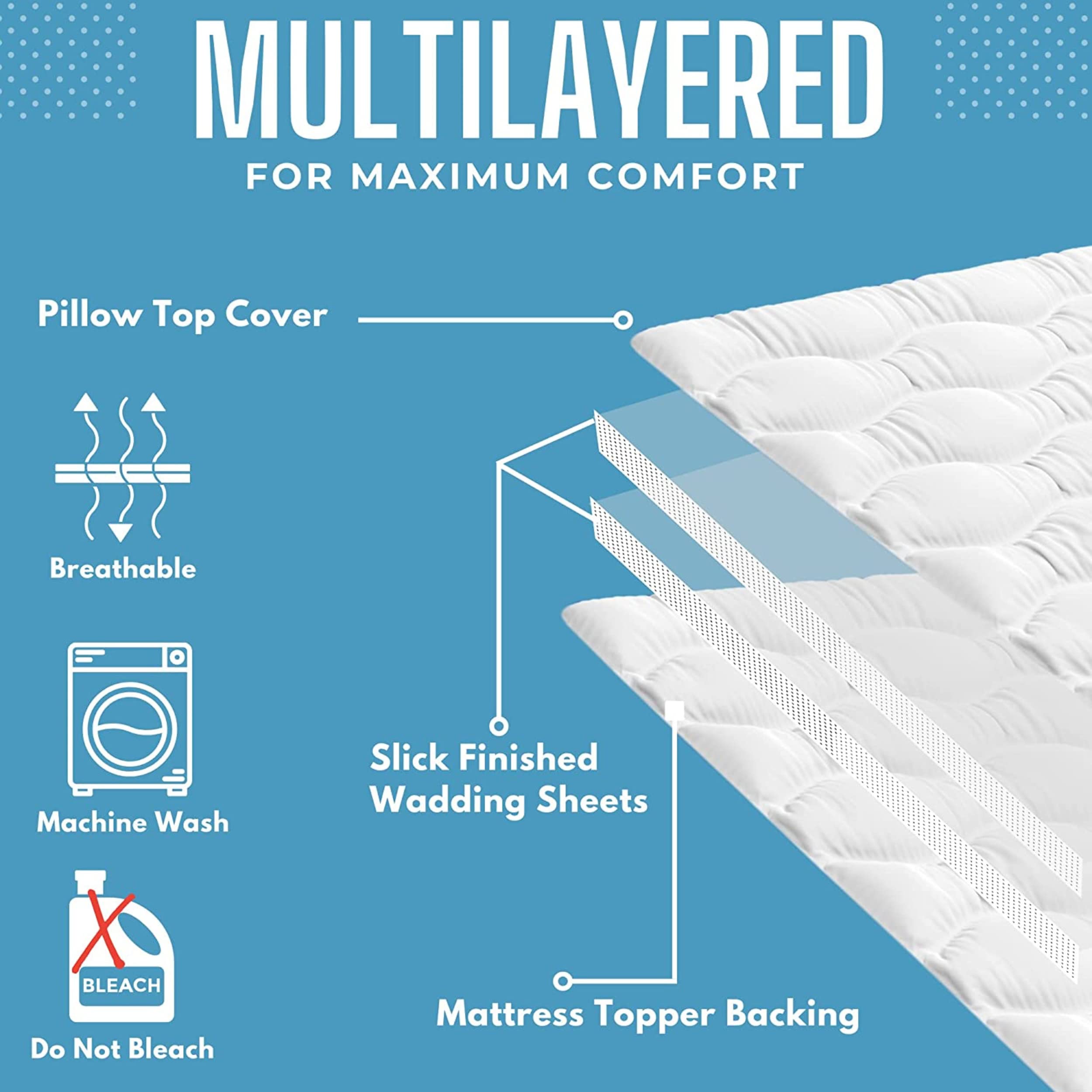 HIGH LIVING Microfibre Mattress Topper 4 Inch/10cm Supersoft Heavy Fill Single Double King SuperKing Box Stitched and Elasticated Corner Straps