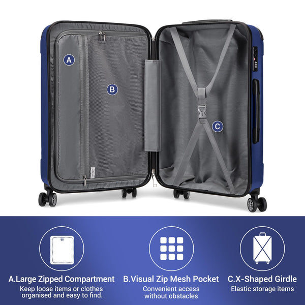 Kono 28 Inch Large Hard Shell Luggage Lightweight ABS 4 Wheels Spinner Business Trip Trolley Case Suitcase (Grey)