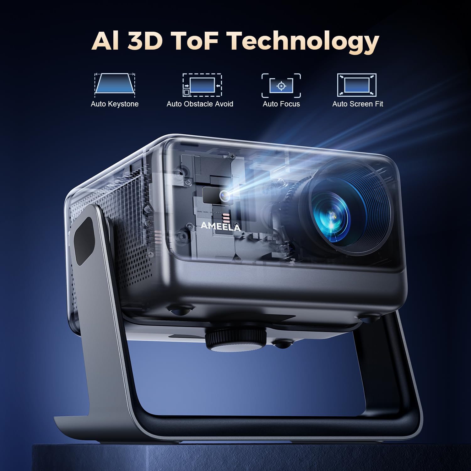 【Netflix Officially & Dolby Audio】Smart 4K Projector, Auto Focus & Keystone, AMEELA 30000 Lumens 1080P Portable Movie Projector with WiFi and Bluetooth, 100,000+ Apps for Indoor/Outdoor