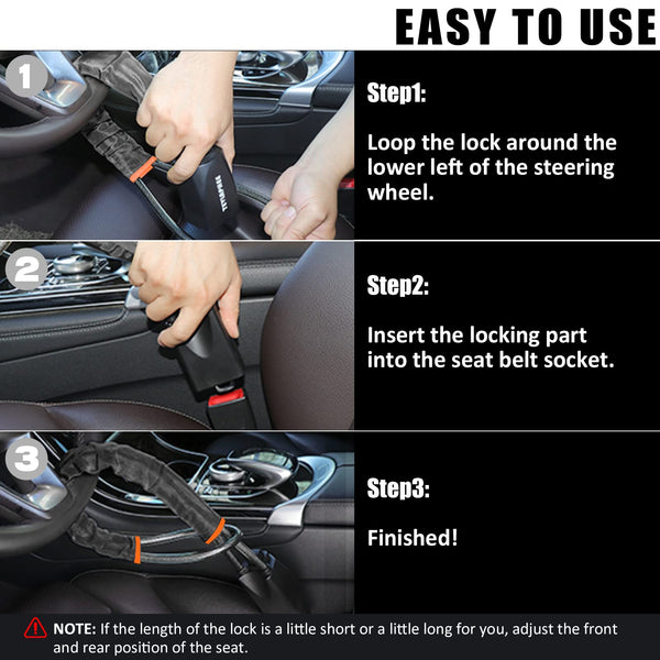 Tevlaphee Steering Wheel Lock, Steering Lock, Car Steering Wheel Locks, Steering Wheel to Seat Belt Lock, High Visibility Car Lock Anti-Theft Device, Heavy Duty, Universal Fit, 3Keys (Green)