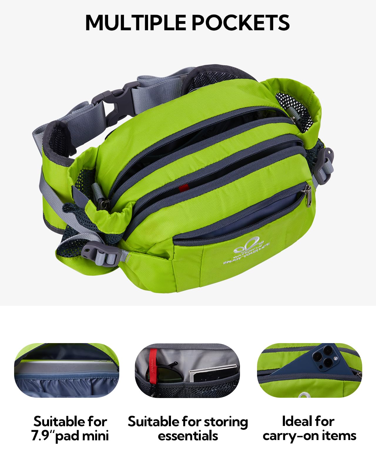 Waterfly Hiking Waist Pack Bum Bag Waist Bag with Bottle Holder Running Bag for Camping Climbing Travel Cycling and Dog Walking