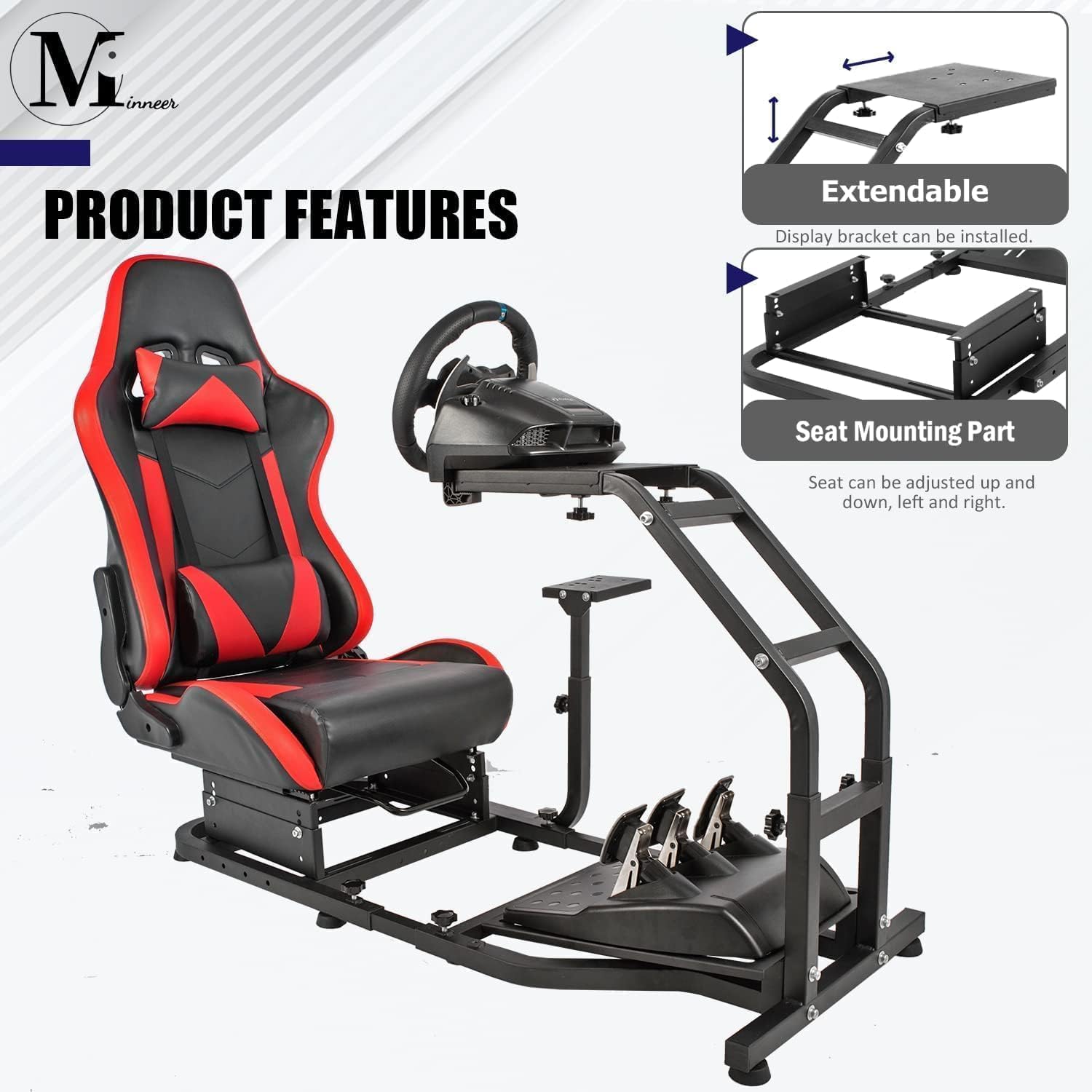 Minneer G25 Racing Simulator Cockpit Adjustable Sim Racing Wheel Stand Fit for Logitech G27 G29 G920 G923,Thrustmaster T150pro T248 T80 t300rs (GT) T300 TX TMX without Steering wheel, pedal and shift