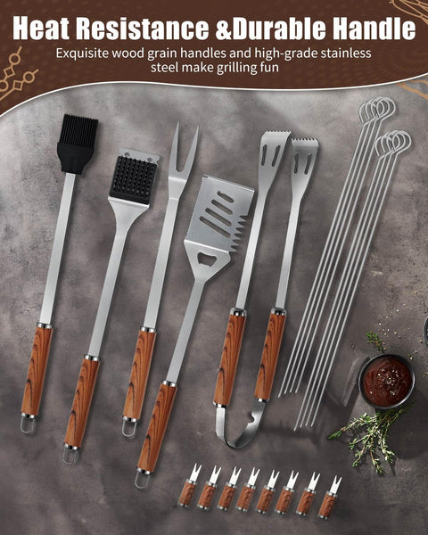 KALAHOL 7-in-1 BBQ Tools Set Extra Thick Stainless Steel Grill Tool Set with Storage Bag, Premium Complete Outdoor BBQ Utensils Set Professional Barbecue Accessories BBQ Kit for Men and Women Gift