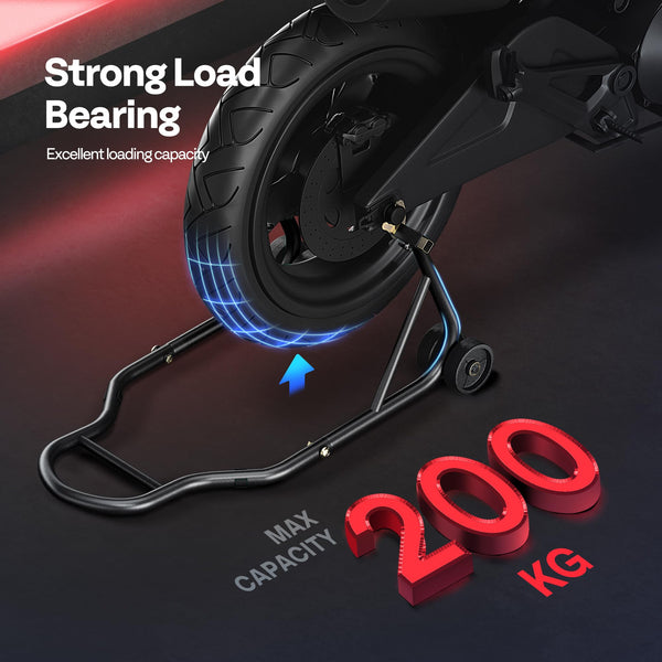 SPECSTAR Motorcycle Paddock Stand Combo 400kg Capacity Front and Rear Wheel Lift with U & L Fork Adjustable Swingarm Spool Stands for Motorbike Garage Repair Use Scissor Stand with 4 Wheels