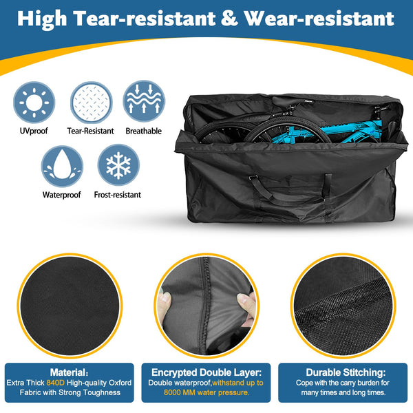Folding Bike Travel Bag,Heavy Duty 840D Transport Bicycle Storage Carry Bag with Strong Webbing for 26-29 in Mountain 700C Road Bike MTB,Portable