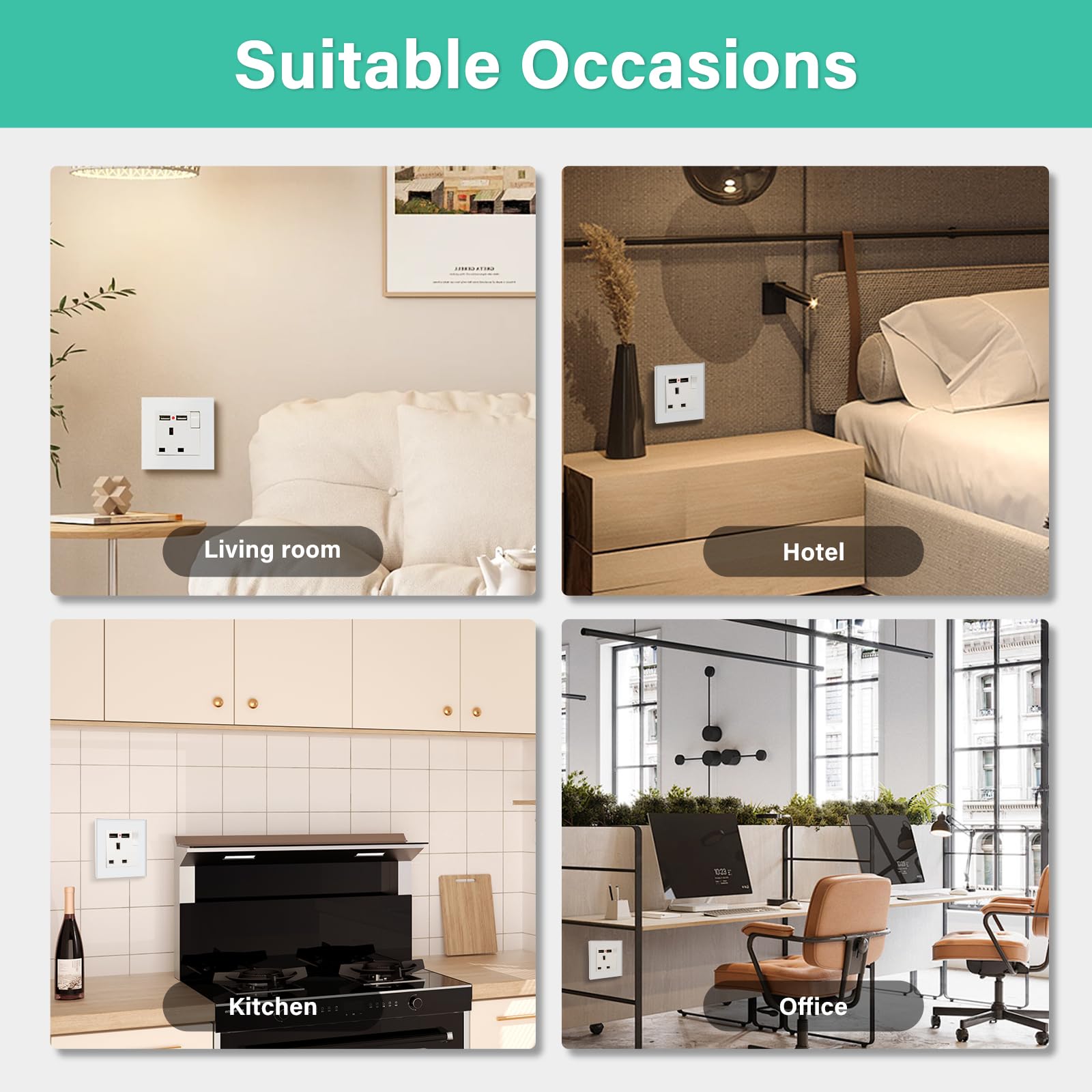 BSEED Double Socket 13A with LED Indicator, Double Switched Wall Socket 2 Gang UK Standard, Electric Switched Plug Power Wall Outlet with Glass Panel, Grey