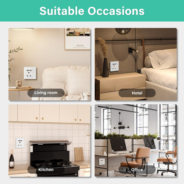 BSEED Double Socket 13A with LED Indicator, Double Switched Wall Socket 2 Gang UK Standard, Electric Switched Plug Power Wall Outlet with Glass Panel, Grey