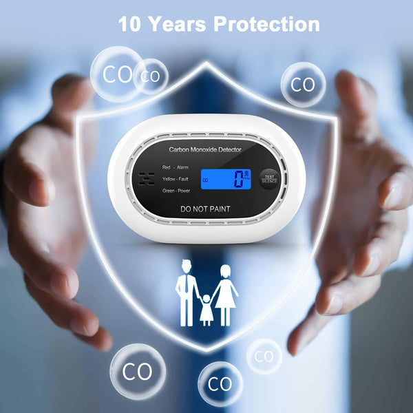 Carbon Monoxide Detector with LCD Digital Display, CE Certified CO Alarm with Sealed in 10 Year Battery, Standalone Audible CO Detector for Home,Black,1 Pack