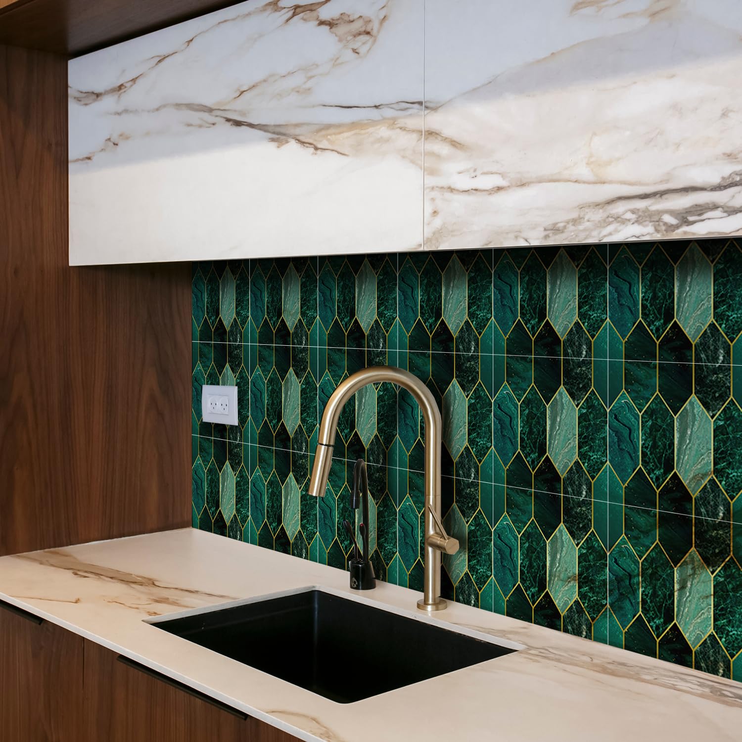 funlife Peel and Stick Wall Tiles, Stick on Tiles Self-Adhesive Square Tile Stickers, Water Resistant Art Deco Backsplash for Kitchen Bathroom,