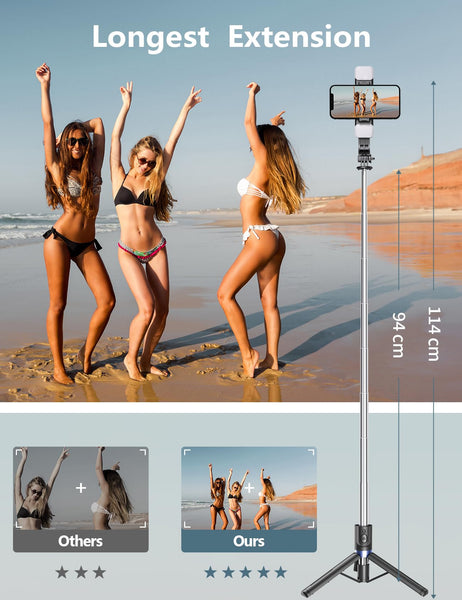 Selfie Stick Tripod with 2 Fill Lights, 45'' Extra Long Phone Tripod with Detachable Remote, Compatible with iPhone, Samsung, Smartphones