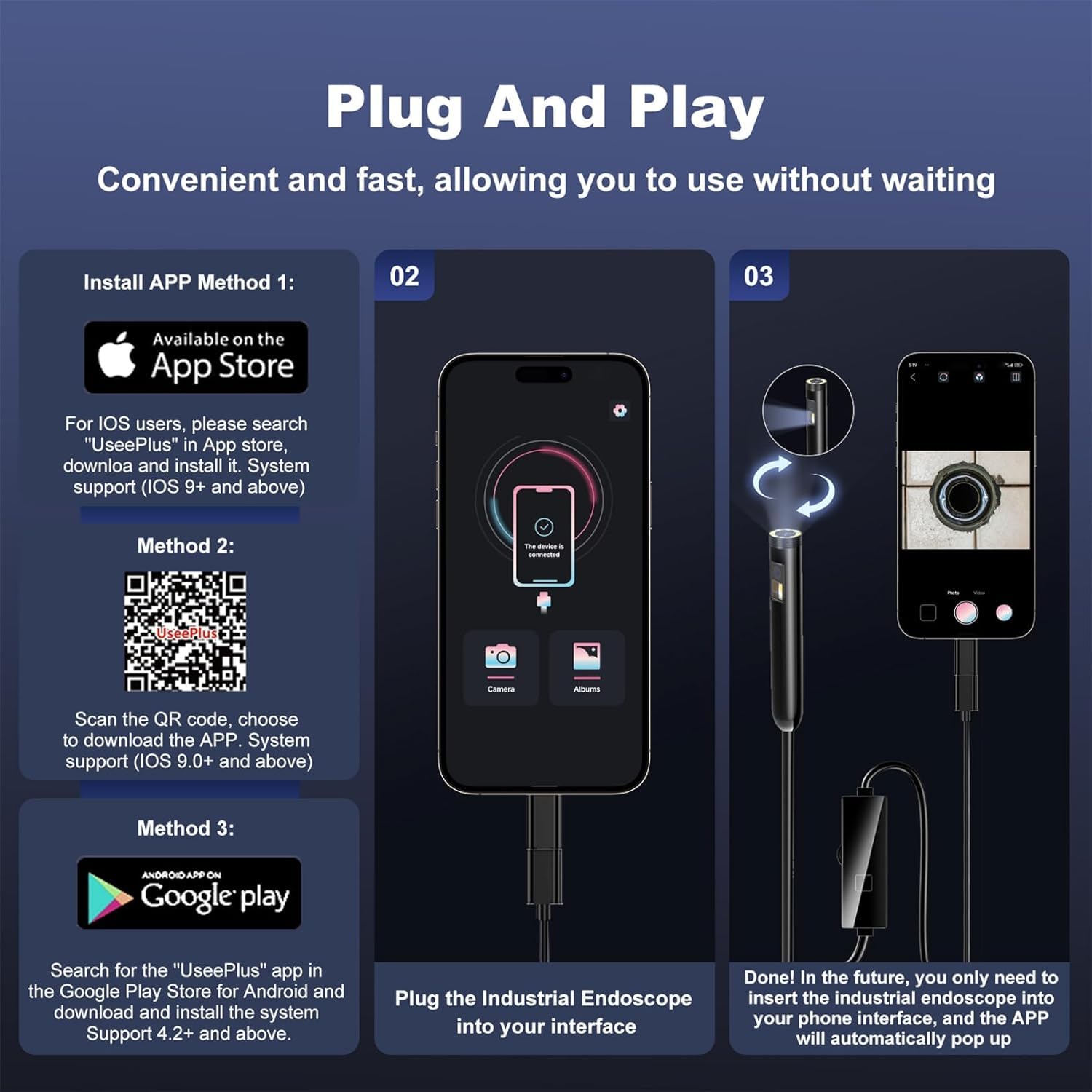 GOLDEGGS Two-Way Articulating Endoscope Inspection Camera with Light, IP67 Waterproof Flexible Snake Borescope Camera for Wall/Automotive/Sewer/Air Conditioner/Home Appliance Repair with (5.2FT/1.5M)