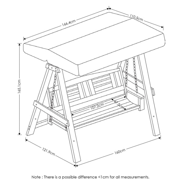 Furinno Tioman Hardwood Hanging Porch Swing with Stand in Teak Oil, Natural