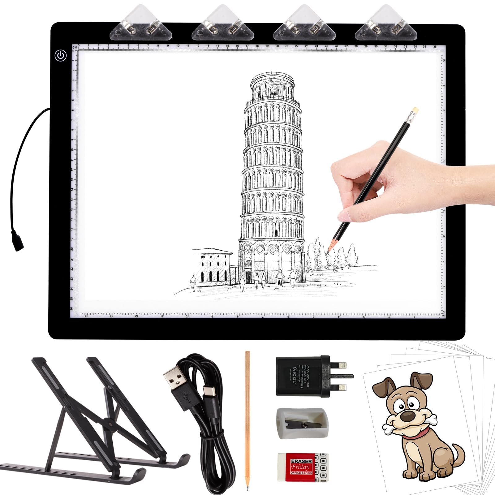 TOHETO A3 Light Pad with Foldable Stand, UL Certified Adapter, 8000 Lux Super Bright Ultra Thin Pad for Cricut Weeding Vinyl, Artist Drawing Light