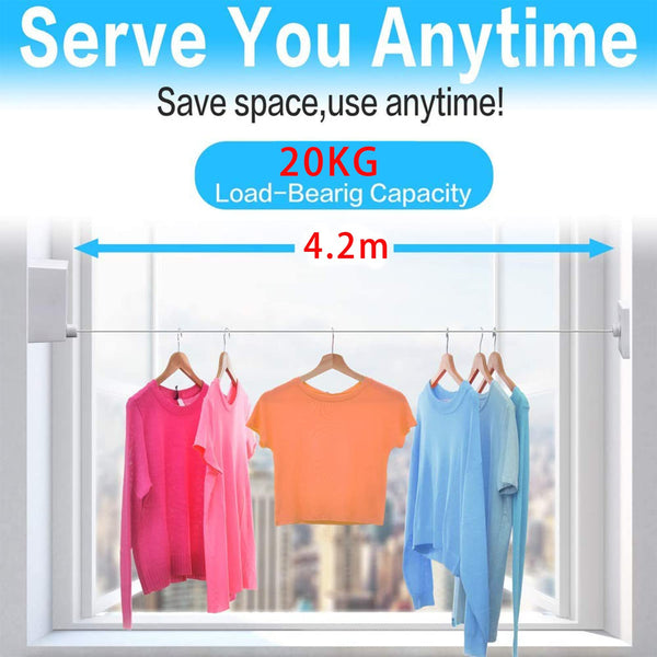 JOOM Retractable Clothesline Indoor Outdoor Clothing Rope Heavy Duty Stainless Steel Line Laundry line for Bathroom Hotel Style 13.8 Feet with ABS